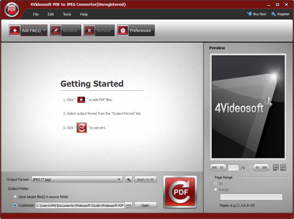 4Videosoft PDF to JPEG Converter main screen