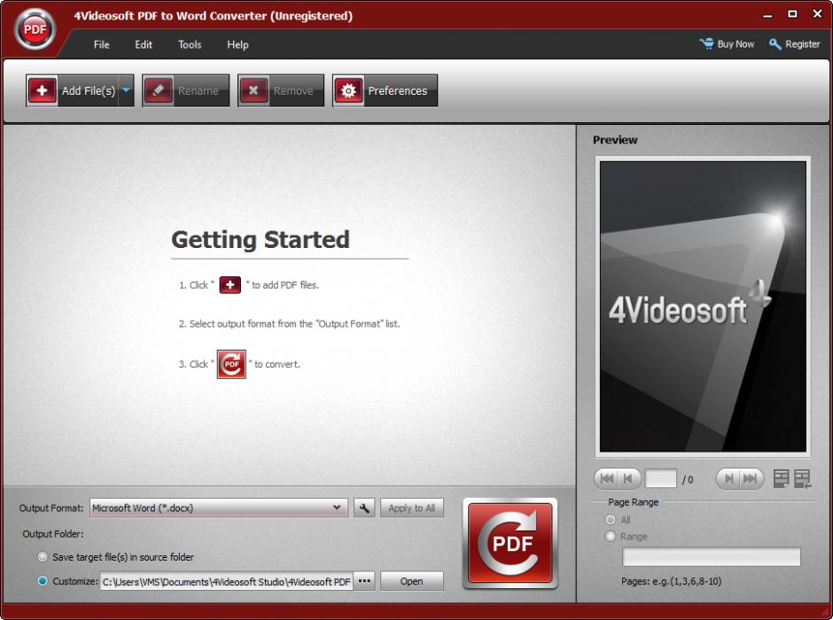 4Videosoft PDF to Word Converter main screen