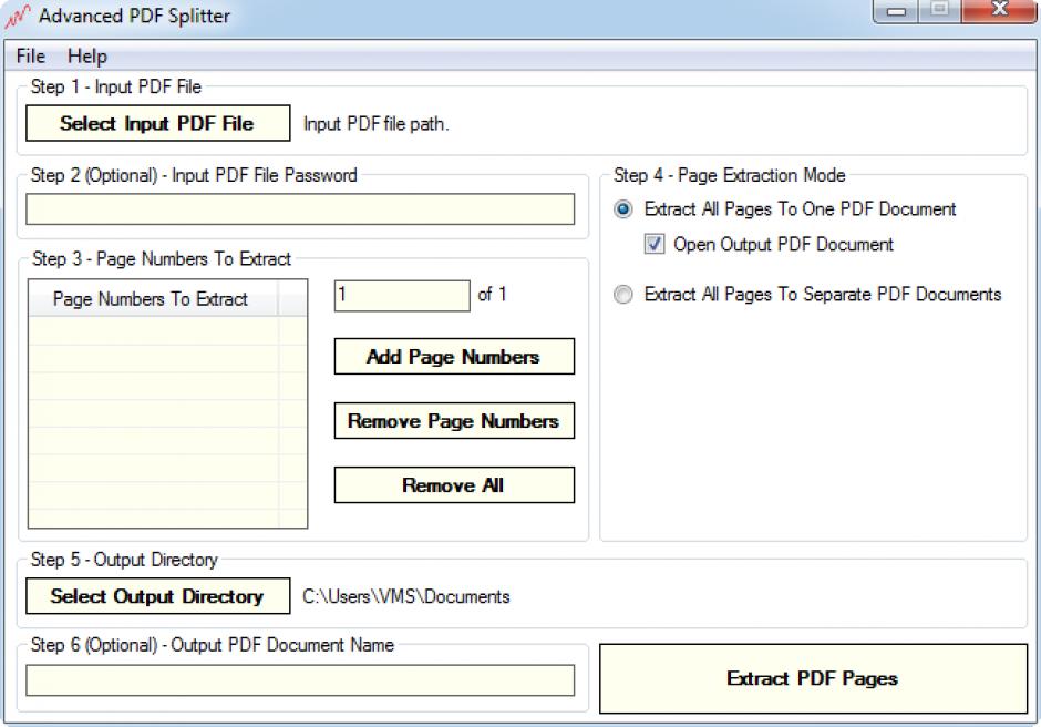 Advanced Pdf Splitter main screen