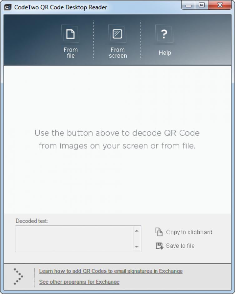 CodeTwo QR Codes Desktop Reader main screen