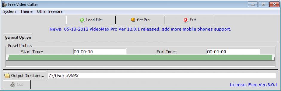 Free Video Cutter main screen