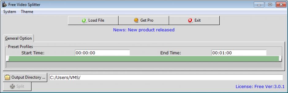 Free Video Splitter main screen