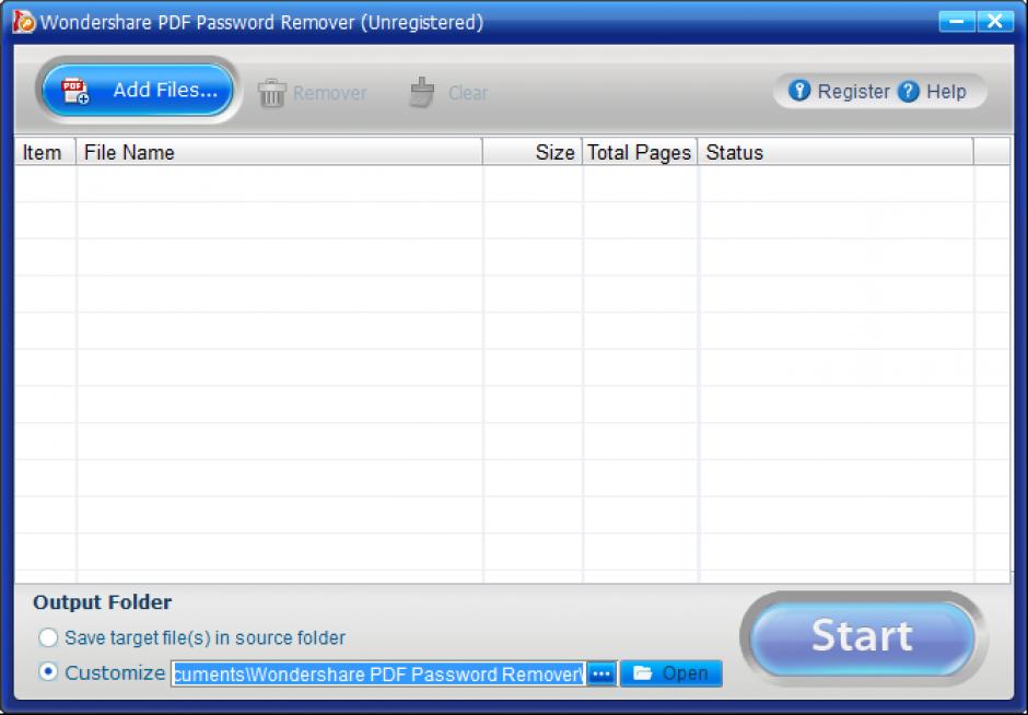 Wondershare PDF Password Remover main screen