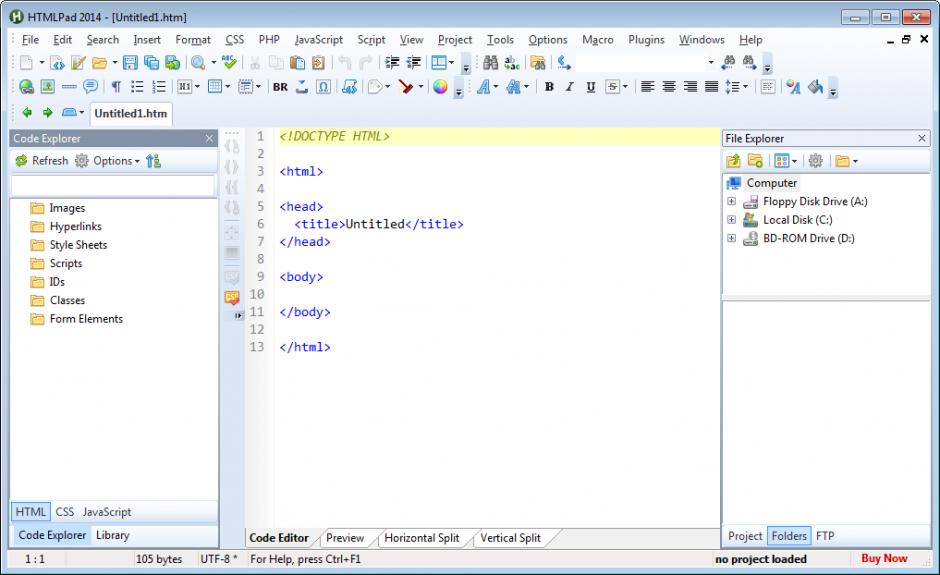 HTMLPad 2014 main screen
