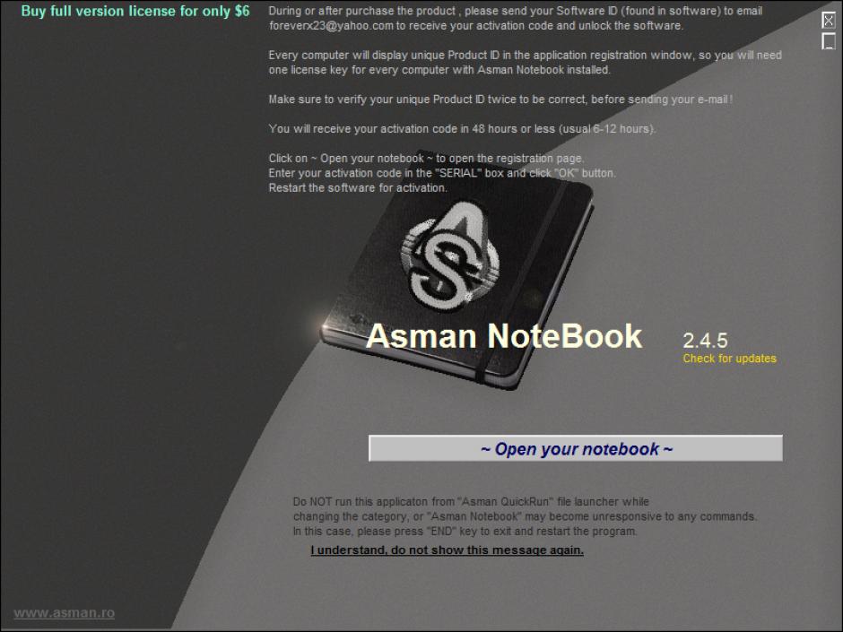 Notebook main screen