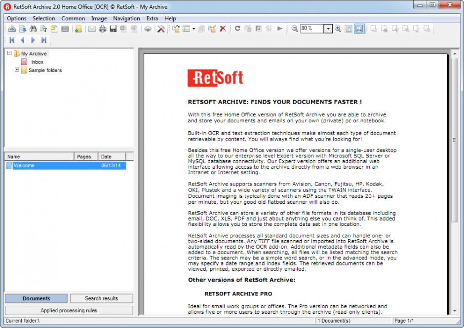 RetSoft Archive Home Office main screen