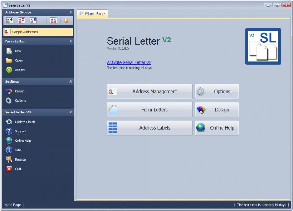 Serial Letter main screen
