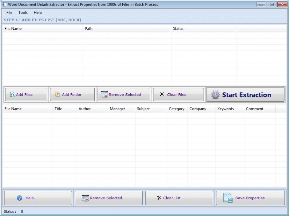 Word Document Details Extractor main screen
