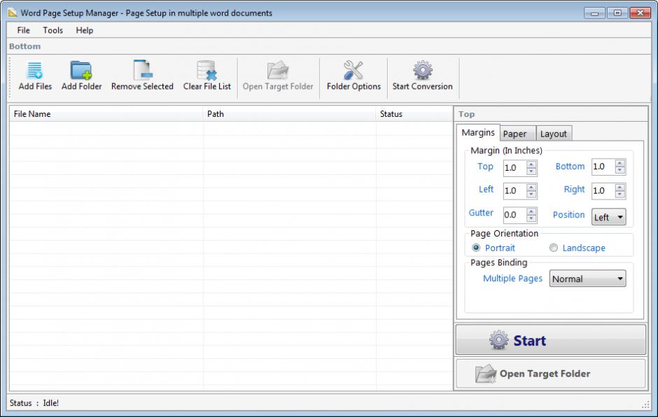 Word Page Setup Manager main screen