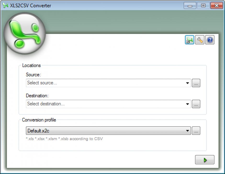 XLS2CSV Converter main screen