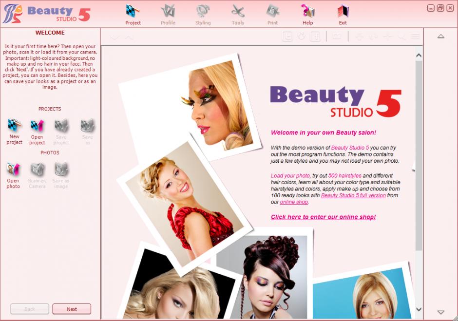 Beauty Studio main screen