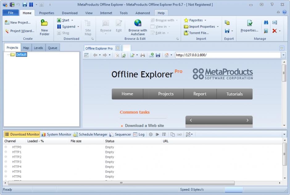 Offline Explorer Pro main screen