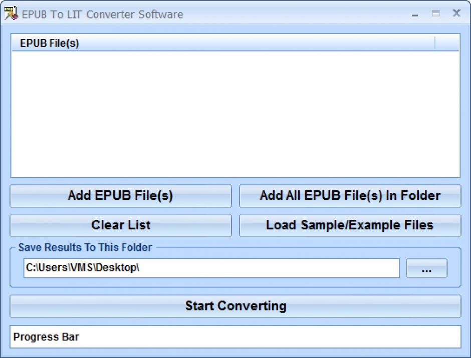 EPUB To LIT Converter main screen