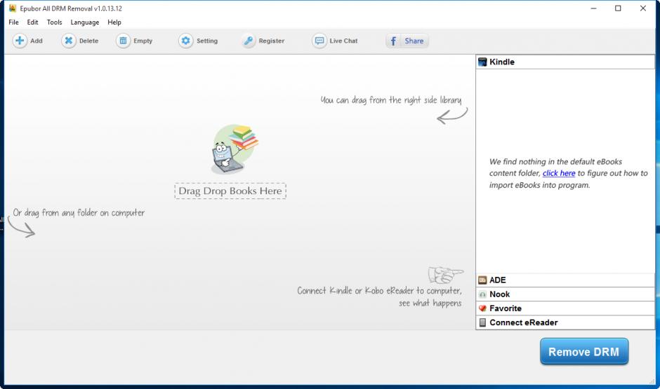 Epubor All DRM Removal main screen