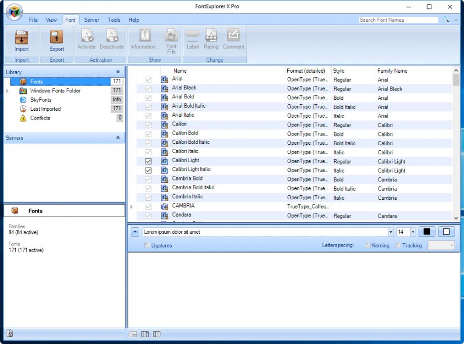 FontExplorer X Pro main screen