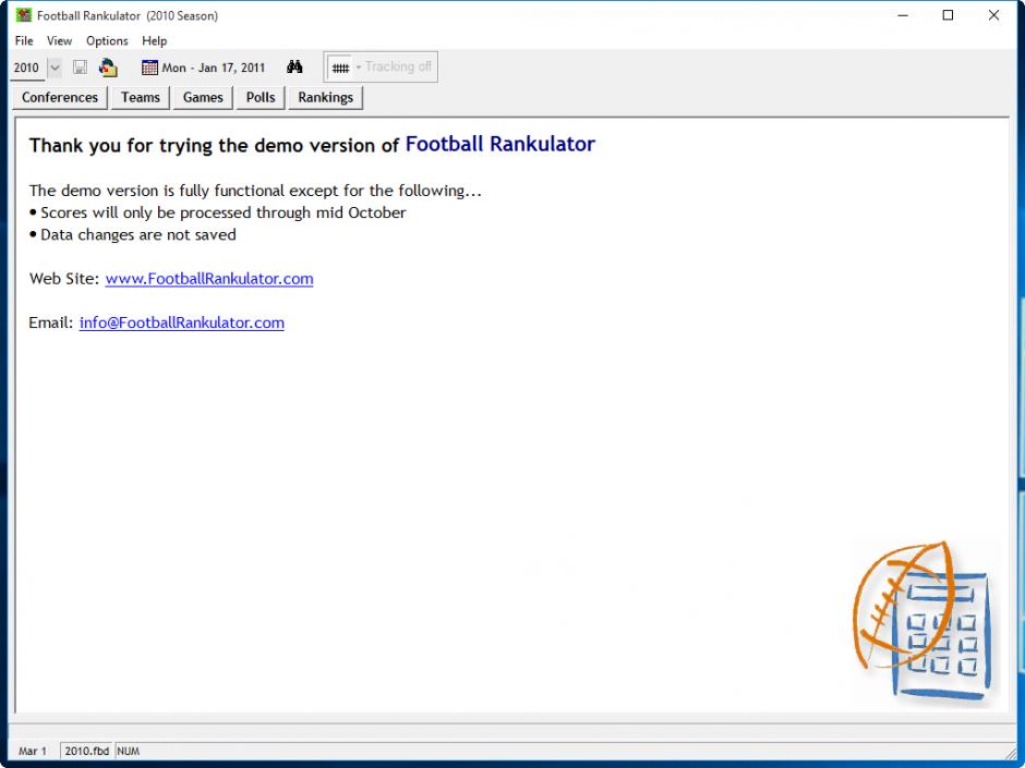 Football Rankulator main screen