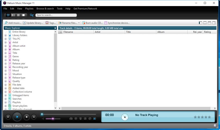 Helium Music Manager main screen