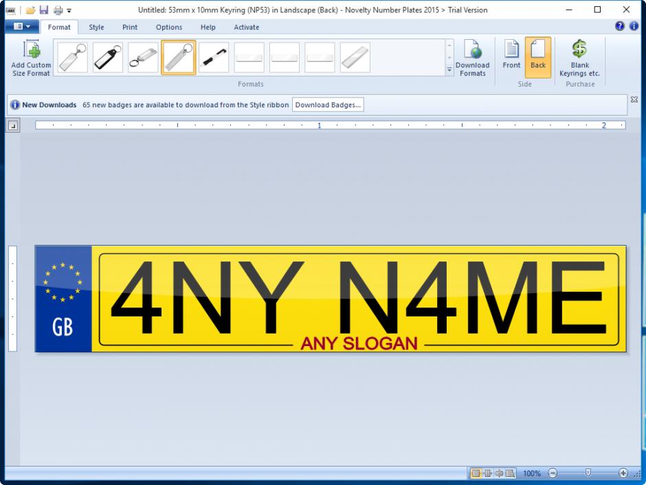 Novelty Number Plates main screen
