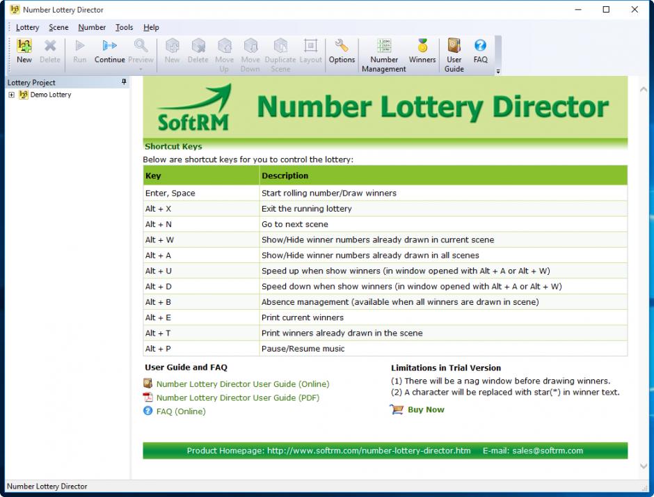 Number Lottery Director main screen