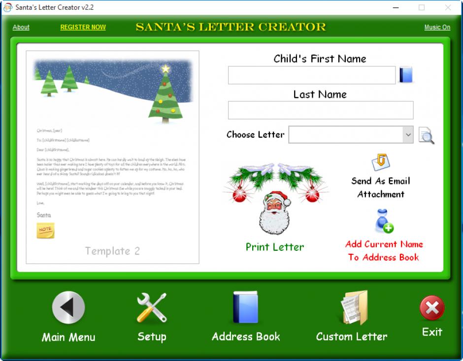 Santa's Letter Creator main screen