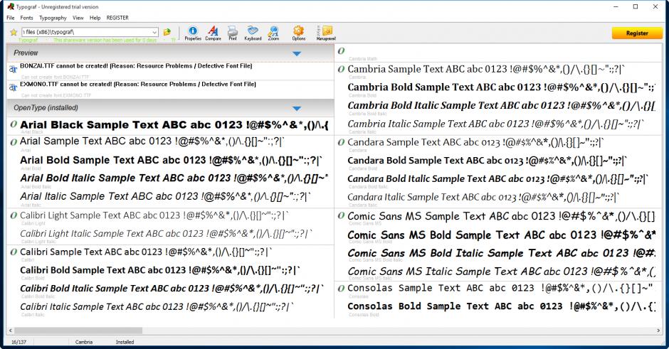 Typograph main screen