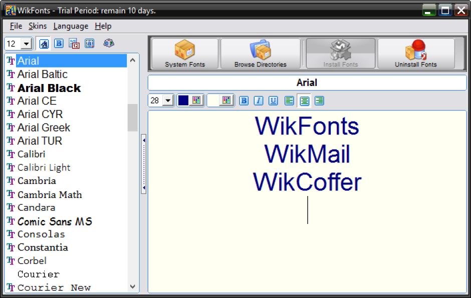 WikFonts main screen