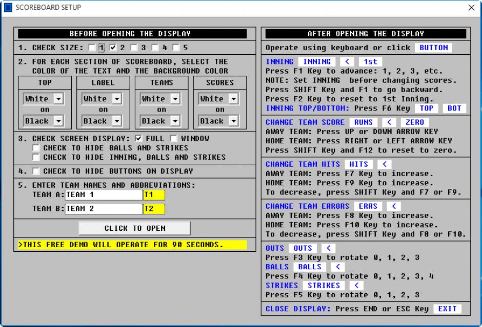 Baseball Scoreboard main screen