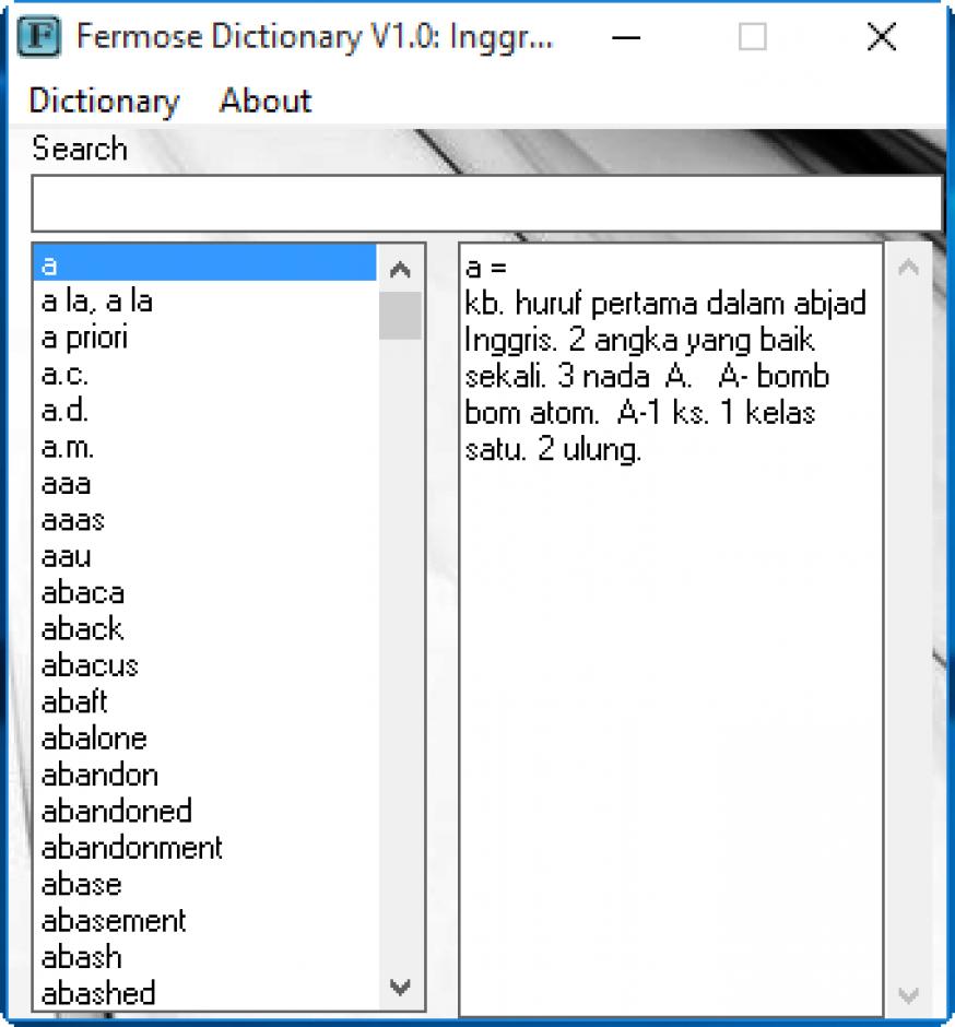 Fermose Dictionary main screen