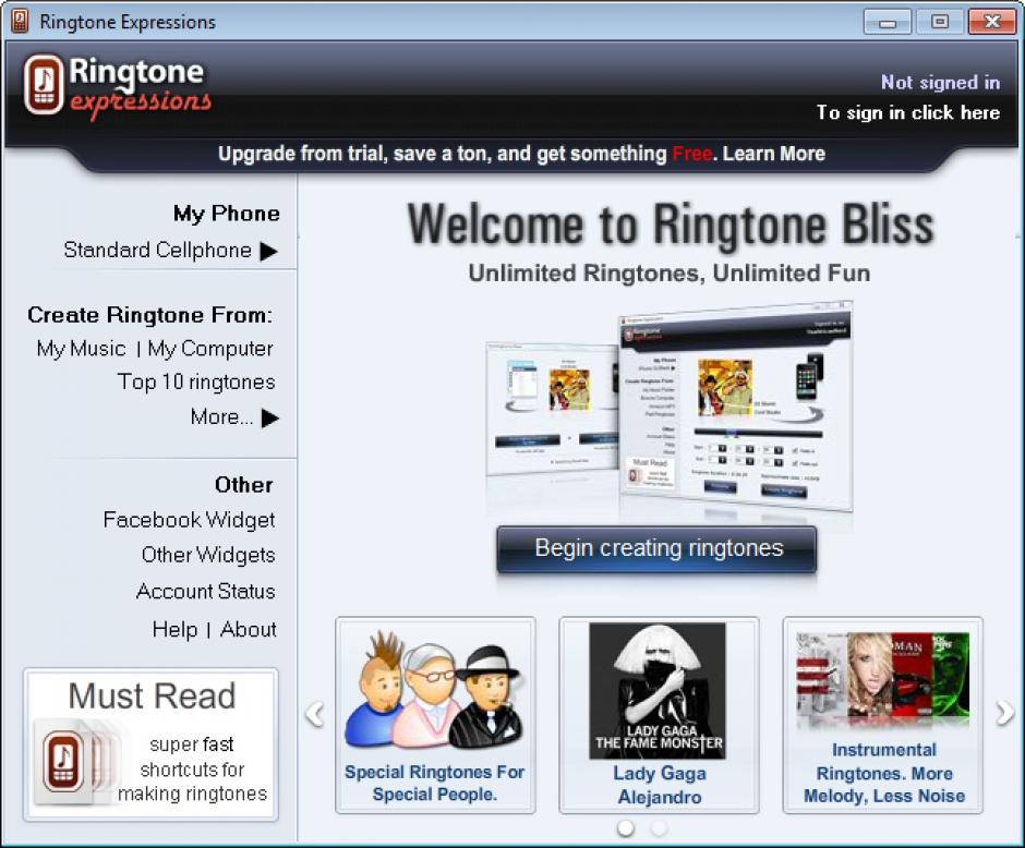 Ringtone Expressions main screen