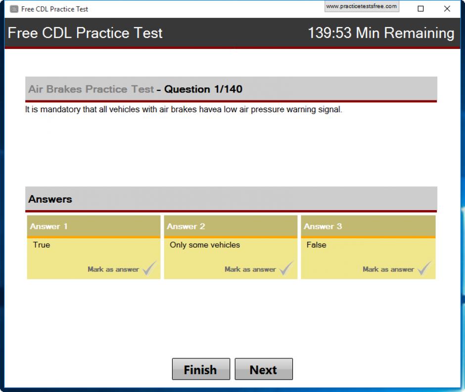 Free CDL Practice Test main screen