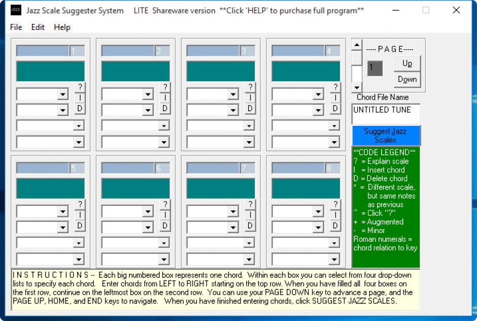 Jazz Scale Suggester System Lite main screen