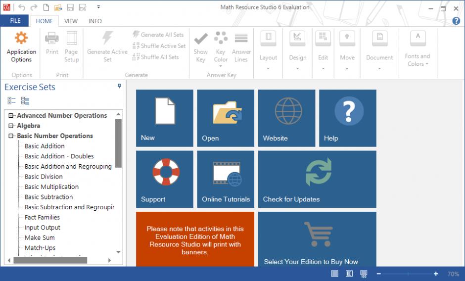 Math Resource Studio main screen