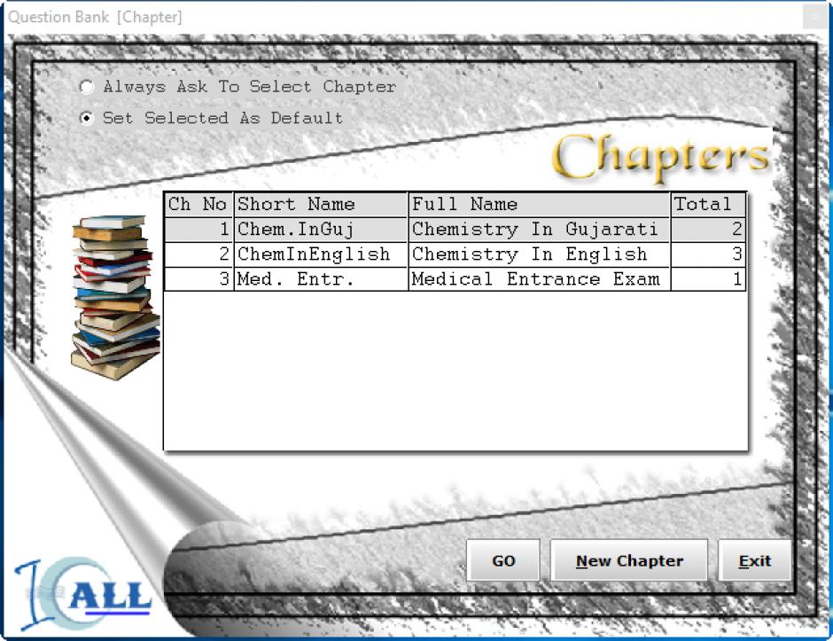 Question Bank main screen