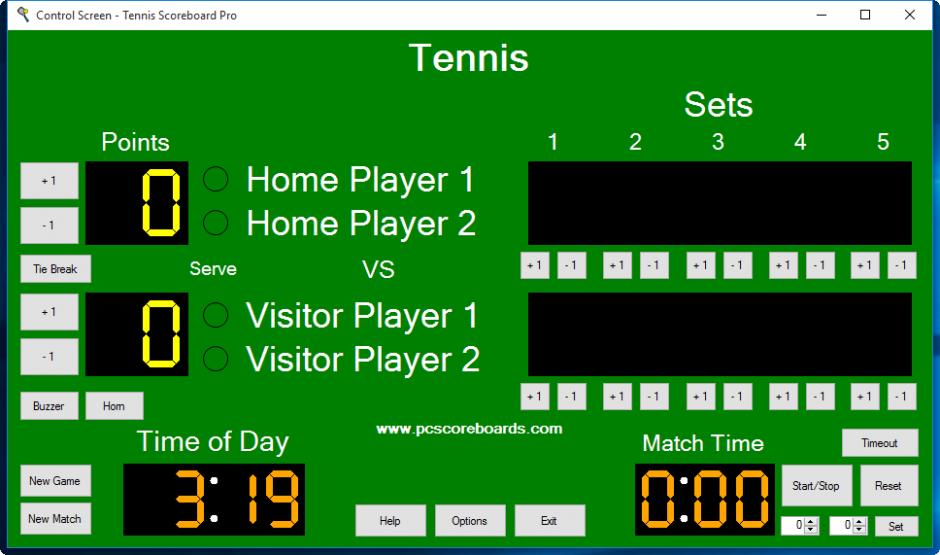 Tennis Scoreboard Pro main screen