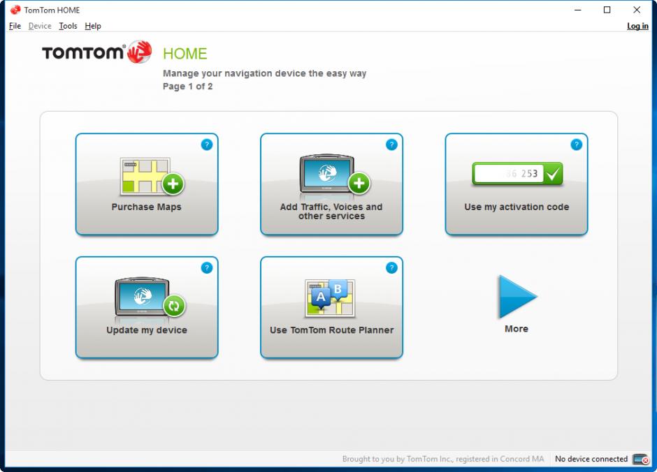 TomTom HOME main screen