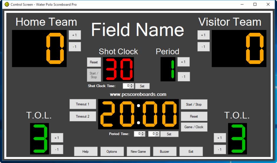 Water Polo Scoreboard Pro main screen