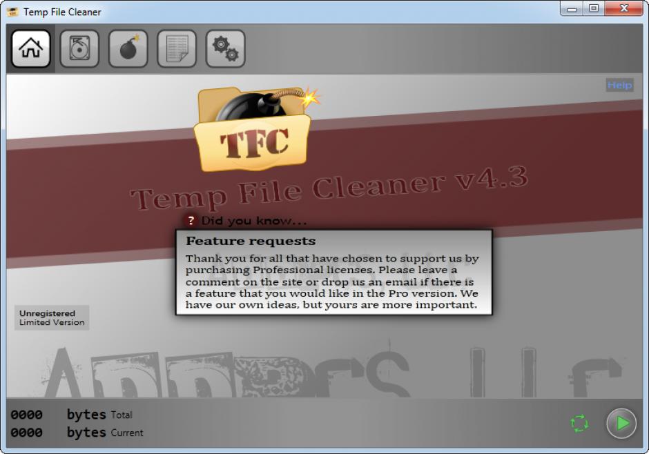 Temp File Cleaner main screen
