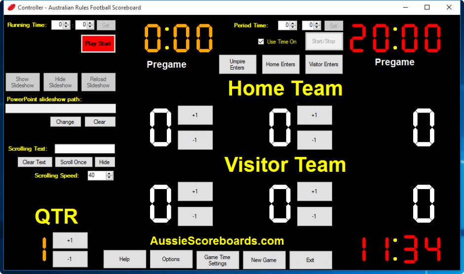 Australian Rules Football Scoreboard main screen