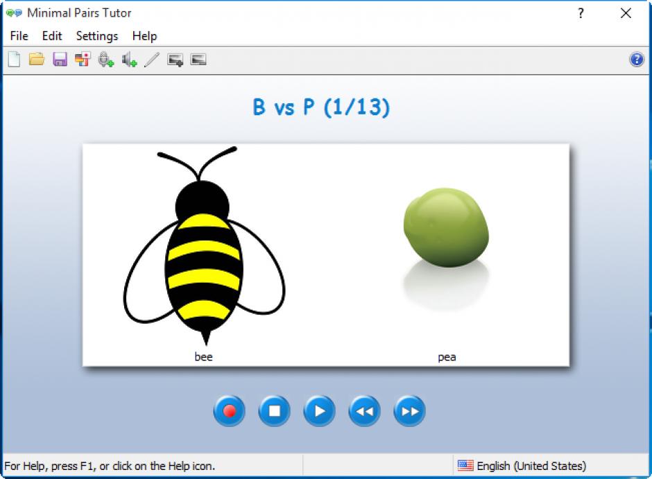 Minimal Pairs Tutor main screen