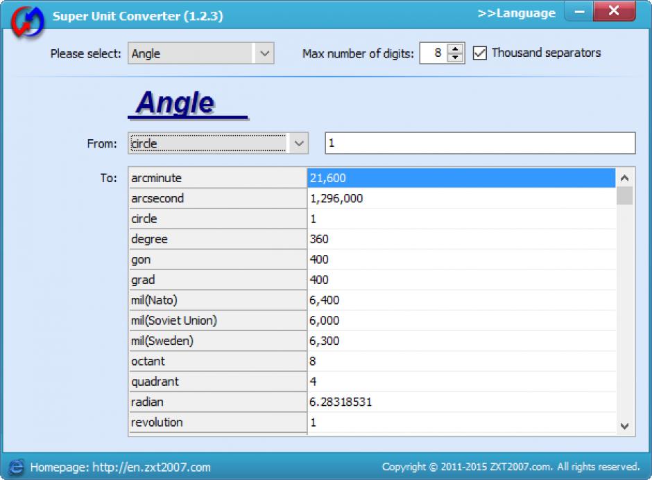 Super Unit Converter main screen