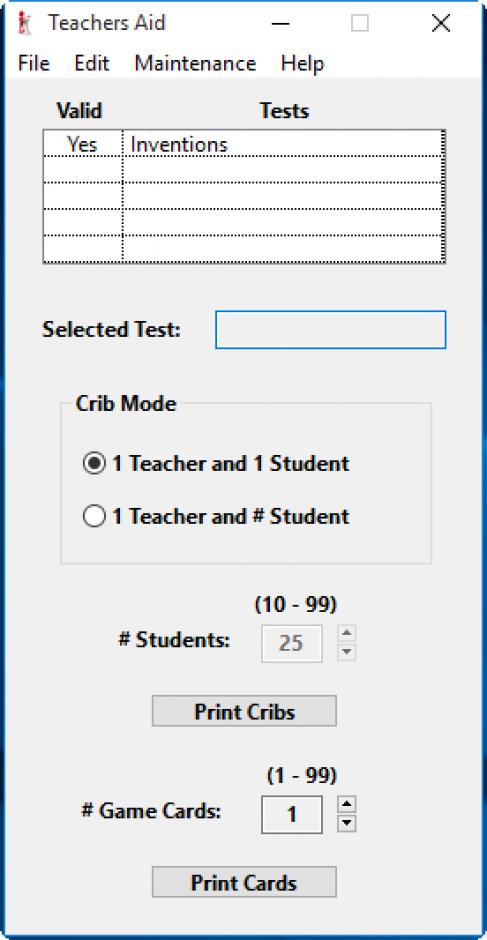 Teachers Aid main screen