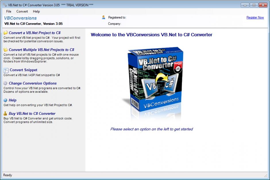 VB.Net to C# Converter main screen