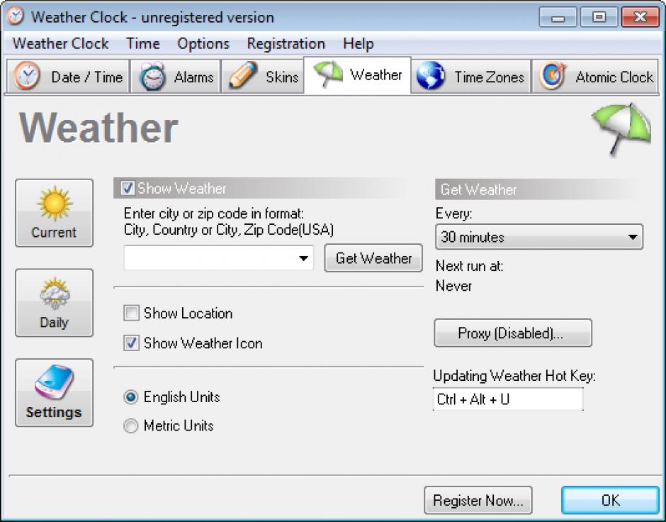 Weather Clock main screen