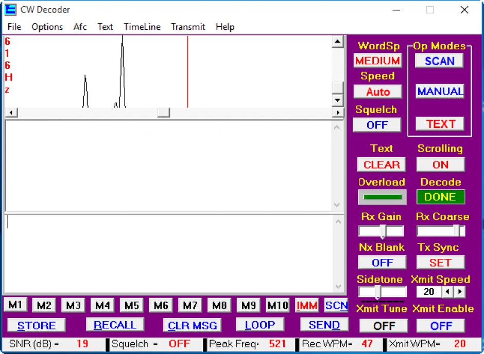 CW decoder main screen