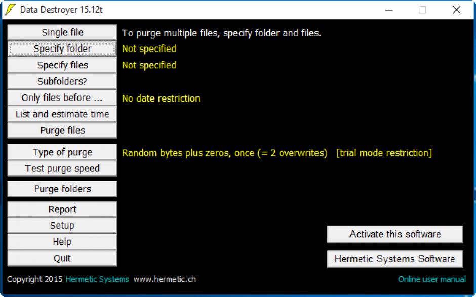 Data Destroyer main screen