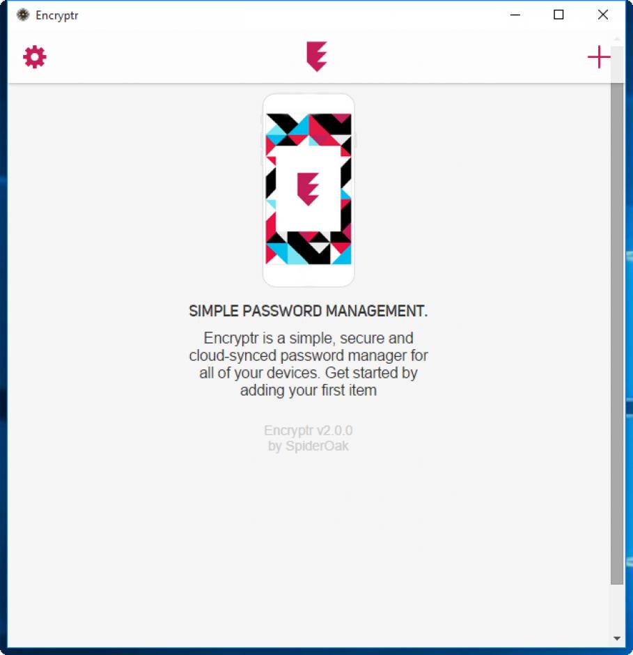 Encryptr main screen