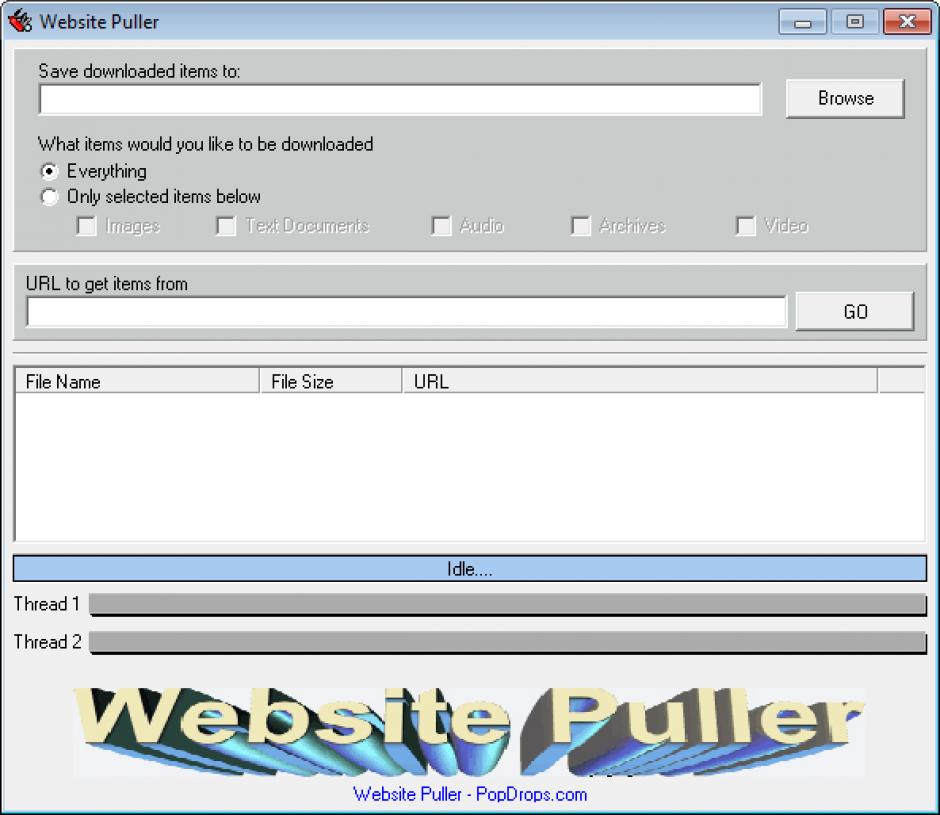 Website Puller main screen