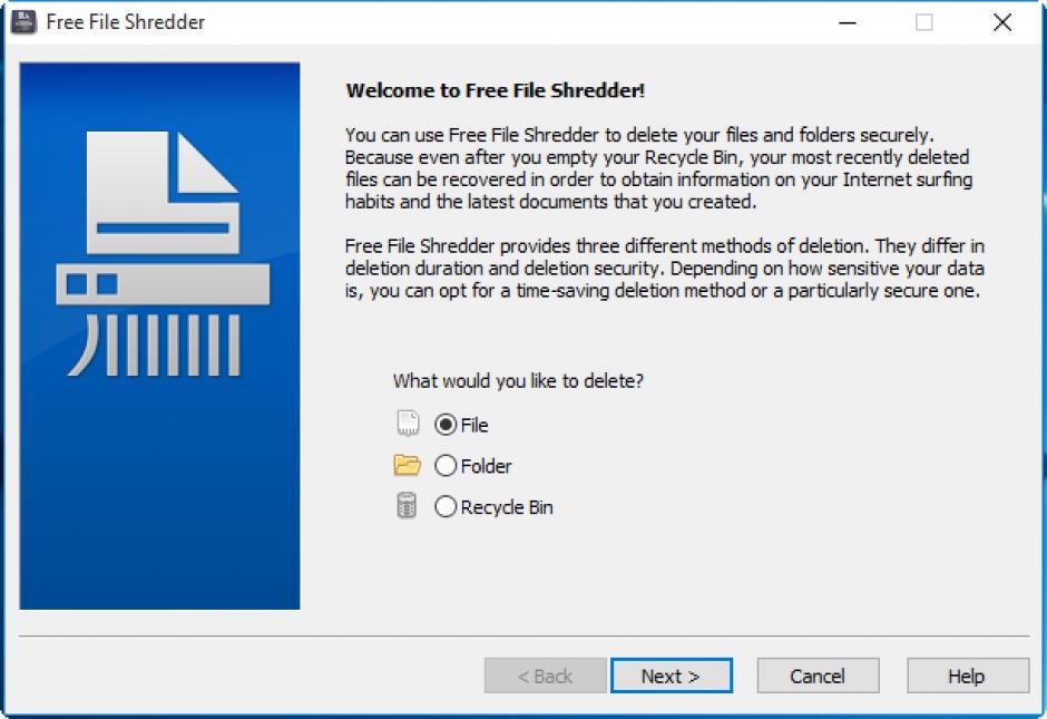 Free File Shredder main screen
