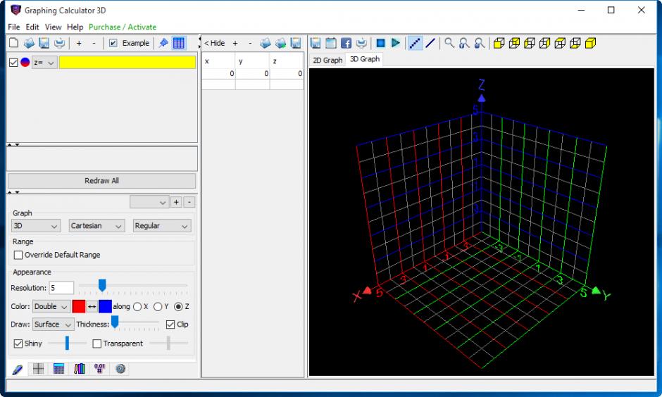 Graphing Calculator 3D main screen