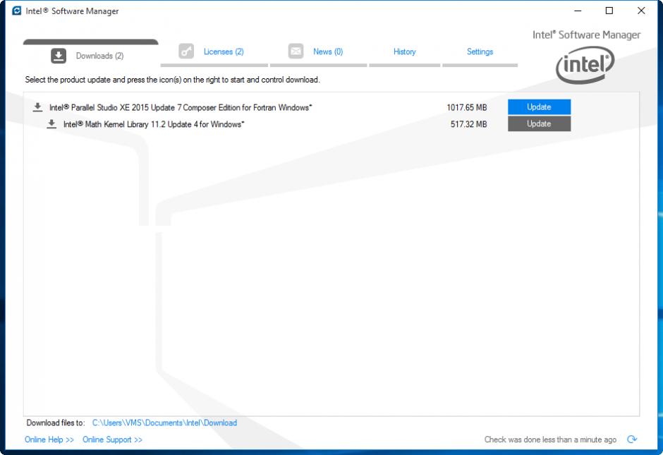 Intel Parallel Studio XE 2015 main screen